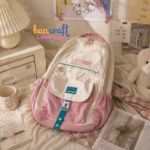 Kawaii Backpack | Pink & Cream – Korean Pastel School Bag for Girls, College, Travel & Daily Use (40L)