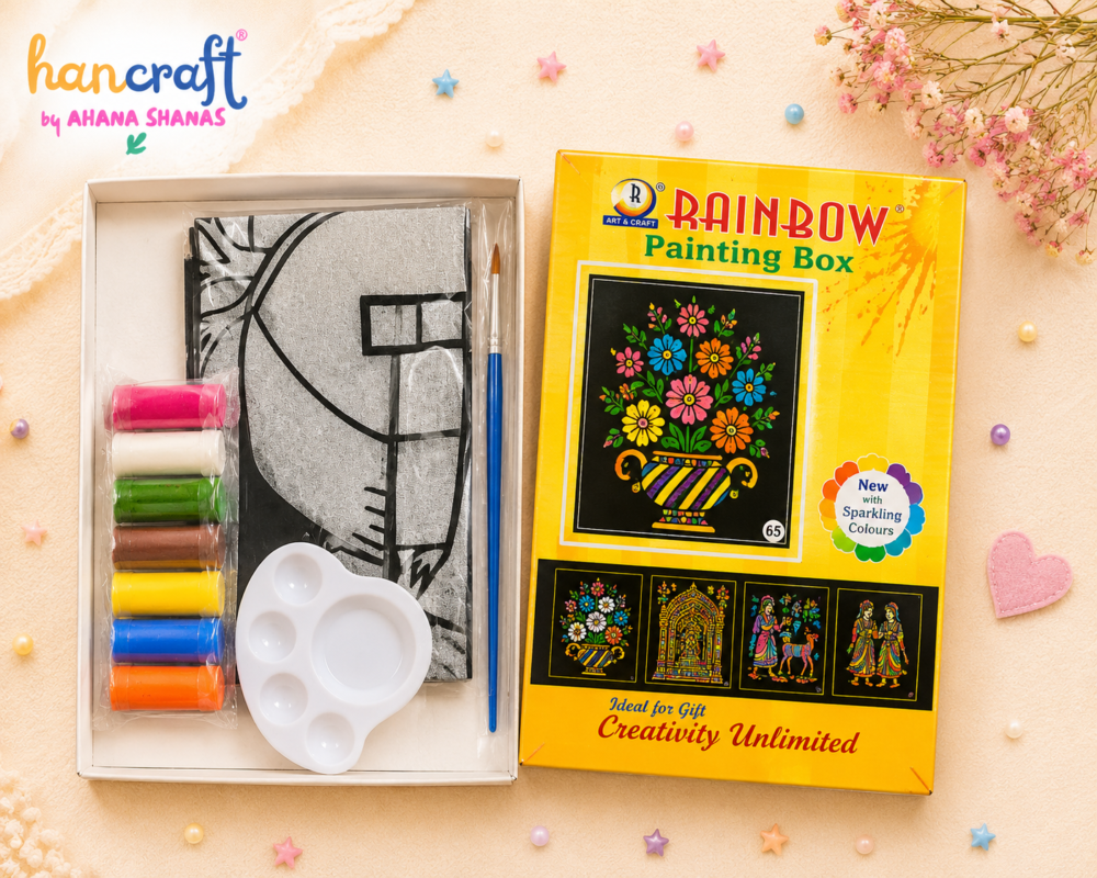 Hancraft cloth emboss painting DIY kit with random floral design, fabric painting colours, brush, palette, and 3D art craft supplies for kids and adults
