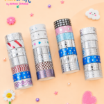 Hancraft kawaii glitter washi tape set with multicolor decorative adhesive tape rolls for journaling scrapbooking DIY crafts and gift wrapping