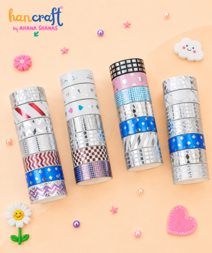Hancraft kawaii glitter washi tape set with multicolor decorative adhesive tape rolls for journaling scrapbooking DIY crafts and gift wrapping