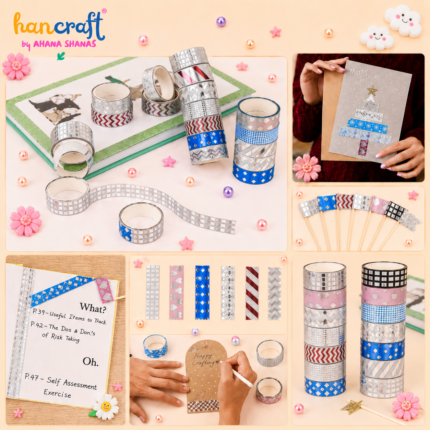 Hancraft kawaii glitter washi tape set with multicolor decorative adhesive tape rolls for journaling scrapbooking DIY crafts and gift wrapping
