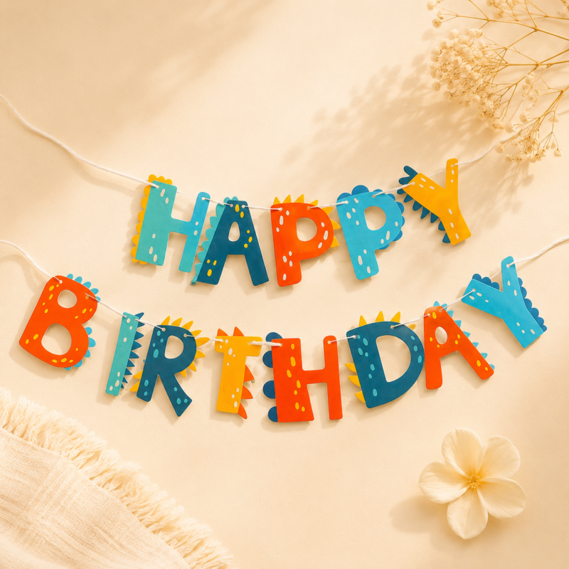 Hancraft dinosaur happy birthday banner with colourful blue green orange letters for kids birthday party baby shower and dinosaur theme party decoration