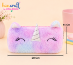 Hancraft unicorn fur pencil pouch with soft plush fabric for girls school stationery makeup storage and travel organisation