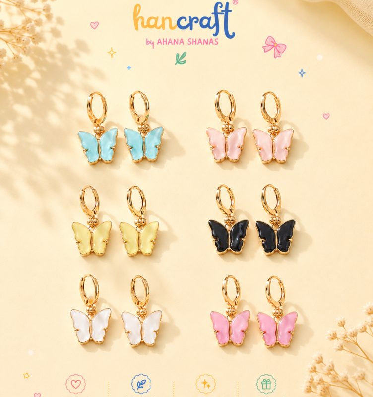 colorful butterfly hoop earrings cute korean aesthetic jewellery for girls