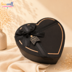 Luxury black heart gift box with rose gold detailing and ribbon bow