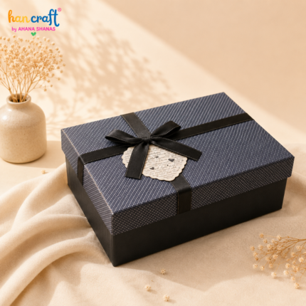 Premium black square gift box with ribbon and elegant handwritten note