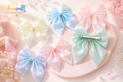 Large satin ribbon bow hair clip for girls and women in Korean aesthetic style