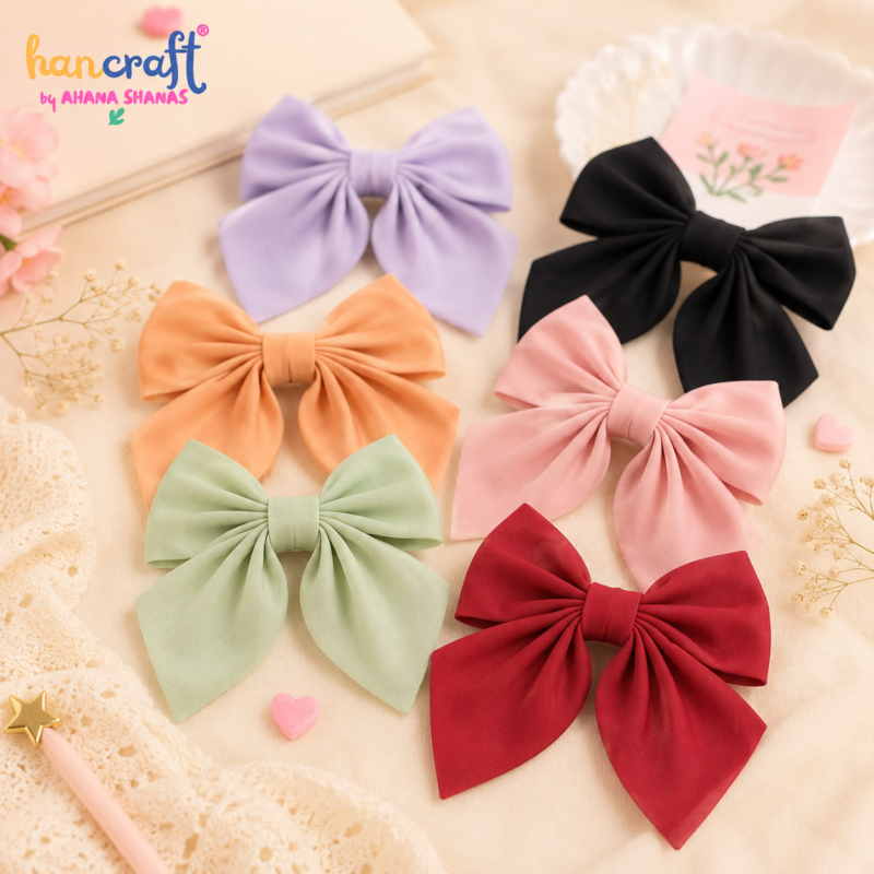 Large satin ribbon bow hair clip for girls and women in Korean aesthetic style
