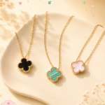 gold clover pendant necklace aesthetic minimal jewellery for women