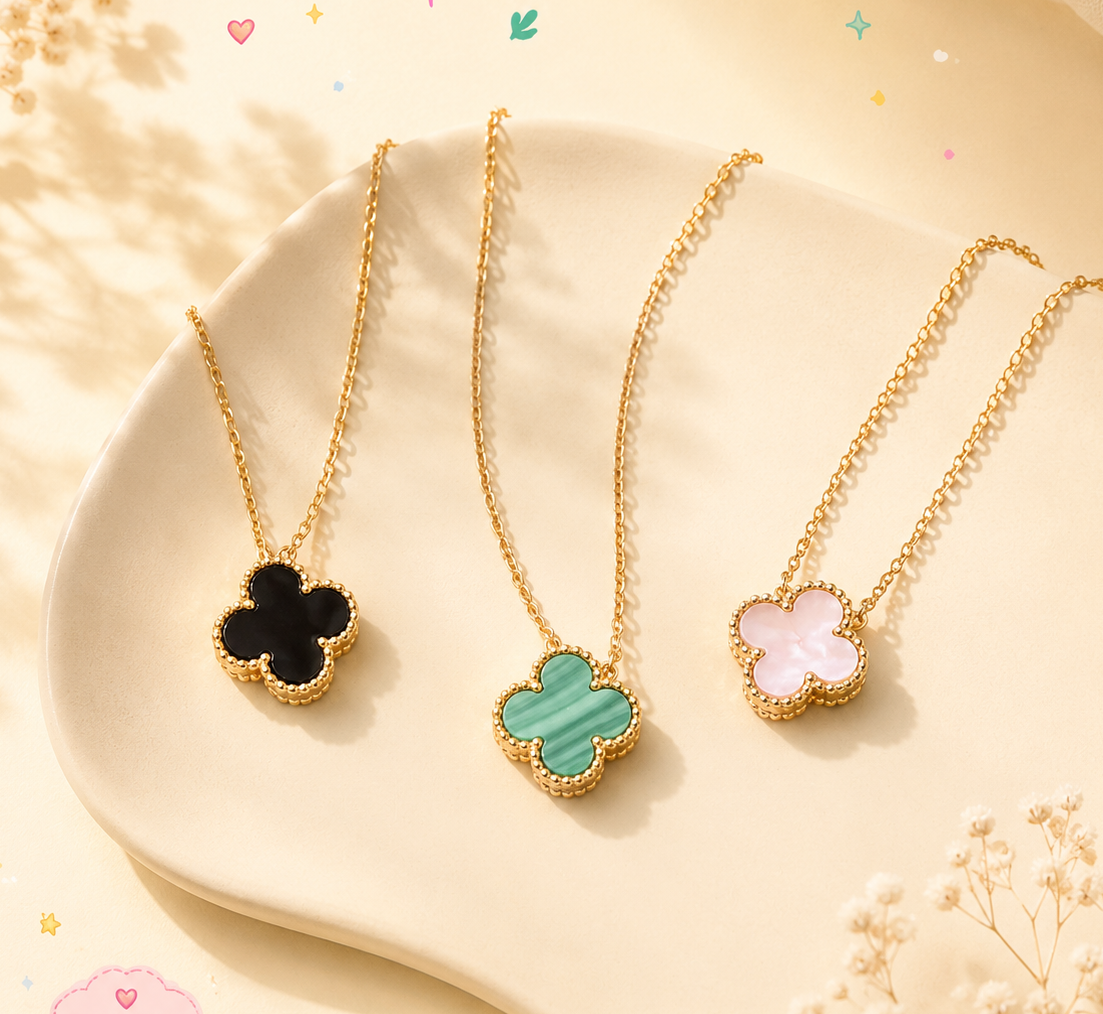 Clover Necklace – Hancraft gold clover pendant necklace aesthetic minimal jewellery for women