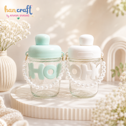 Cute pastel HOHO aesthetic glass tumbler with straw pearl handle and leak proof lid reusable glass sipper cup for hot and cold drinks