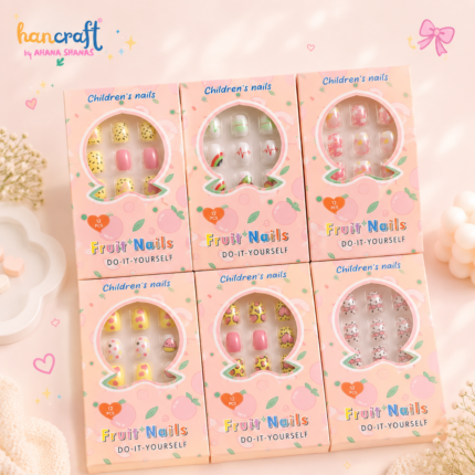 Cute kawaii press-on fake nails for girls with pastel cartoon nail art design, glossy reusable nail tips set of 12 for kids and teens