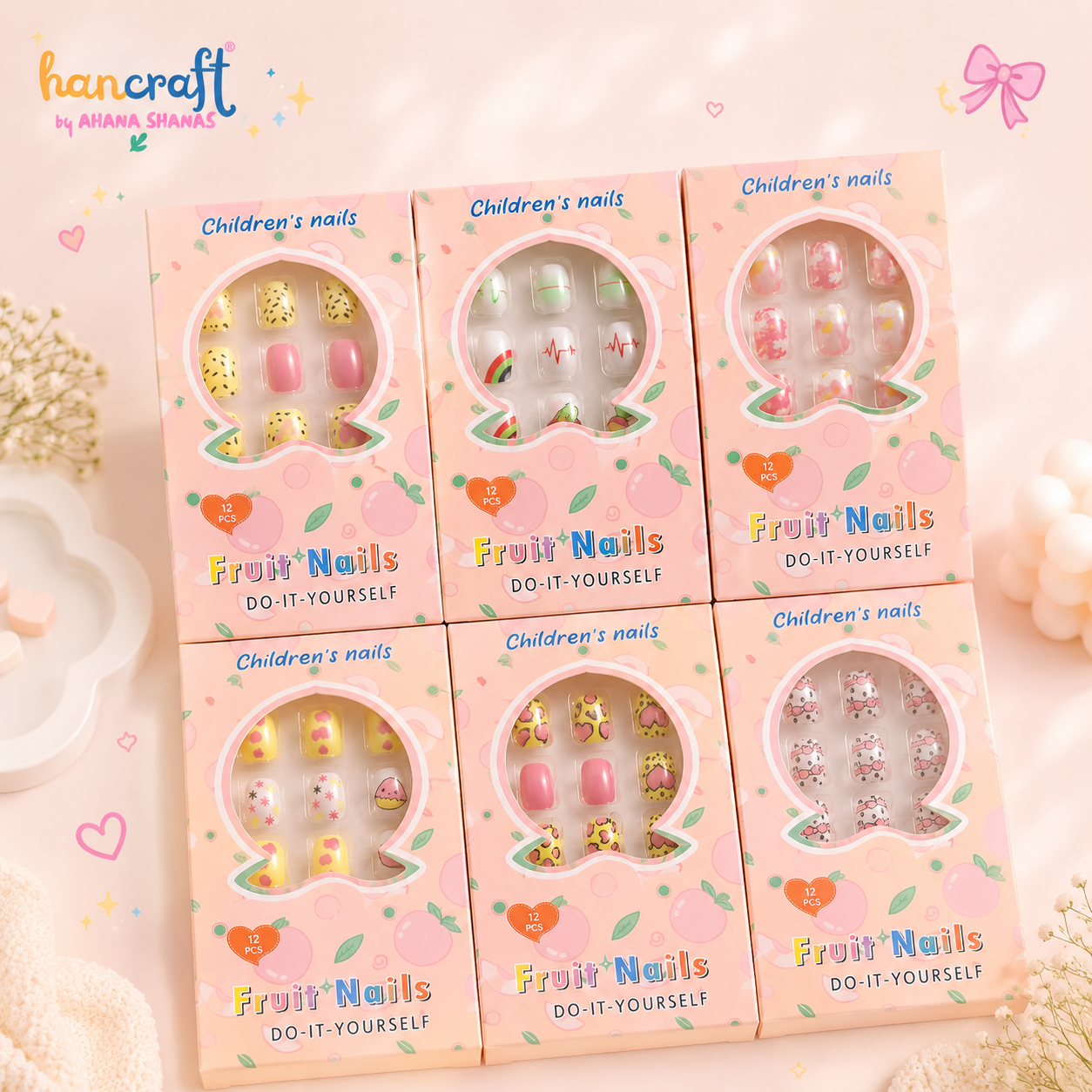 Cute Kawaii Press-On Nails for Girls – Cartoon Pastel Nail Art Set Cute kawaii press-on fake nails for girls with pastel cartoon nail art design, glossy reusable nail tips set of 12 for kids and teens