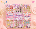 Cute kawaii press-on fake nails for girls with pastel cartoon nail art design, glossy reusable nail tips set of 12 for kids and teens
