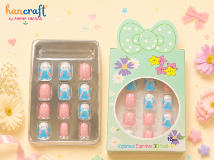 Cute kawaii press-on fake nails for girls with pastel cartoon nail art design, glossy reusable nail tips set of 12 for kids and teens