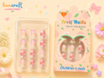 Cute kawaii press-on fake nails for girls with pastel cartoon nail art design, glossy reusable nail tips set of 12 for kids and teens