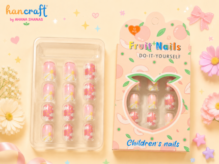 Cute kawaii press-on fake nails for girls with pastel cartoon nail art design, glossy reusable nail tips set of 12 for kids and teens