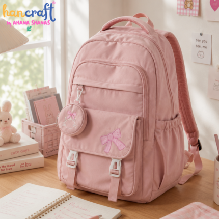 Kawaii pink and cream backpack Korean aesthetic school bag