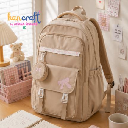 Kawaii pink and cream backpack Korean aesthetic school bag