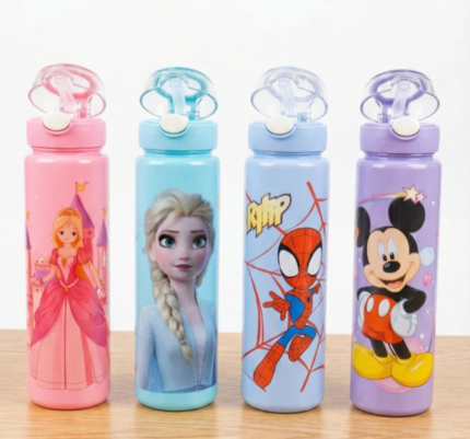 Cartoon character themed 900ml kids sipper bottle with straw leak proof BPA free school water bottle for boys and girls