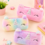 Hancraft unicorn fur pencil pouch with soft plush fabric for girls school stationery makeup storage and travel organisation