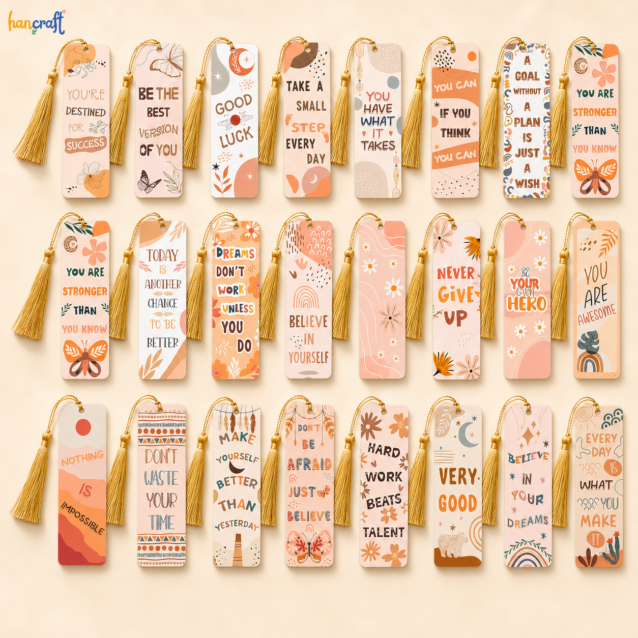 Aesthetic Motivational Bookmark with Golden Tassel – Daily Mood Theme | Hancraft Aesthetic Motivational Bookmark with Golden Tassel for Students and Book Lovers